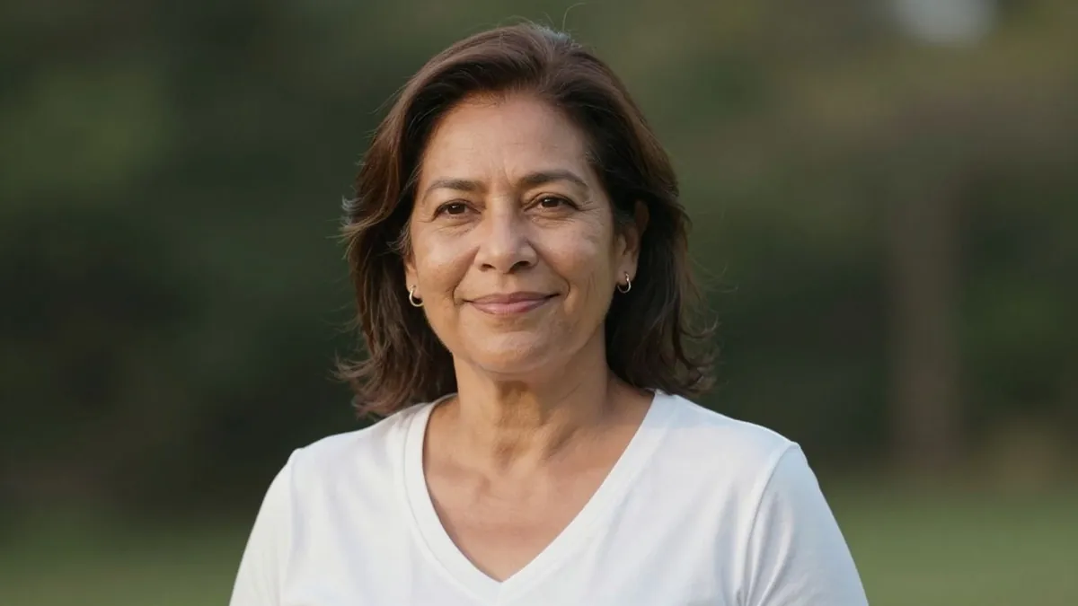 Mulher saudável e feliz durante a menopausa.